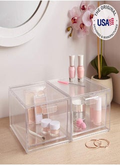 STORi STORi Audrey Stackable Clear Bin Plastic Organizer Drawers | 2 Piece Set | Organize Cosmetics and Beauty Supplies on a Vanity | Made in USA  - Image 2
