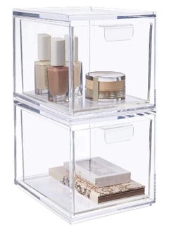 STORi STORi Audrey Stackable Clear Bin Plastic Organizer Drawers | 2 Piece Set | Organize Cosmetics and Beauty Supplies on a Vanity | Made in USA  - Image 1