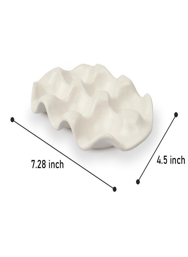 DOBROGOST Ceramic 6 Cups Egg Tray,Half Dozen Porcelain Egg Holder Container Keeper Storage Organizer, Decorative Serving Stand Serveware for Refrigerator Fridge Countertop Display Kitchen (white) - Image 3