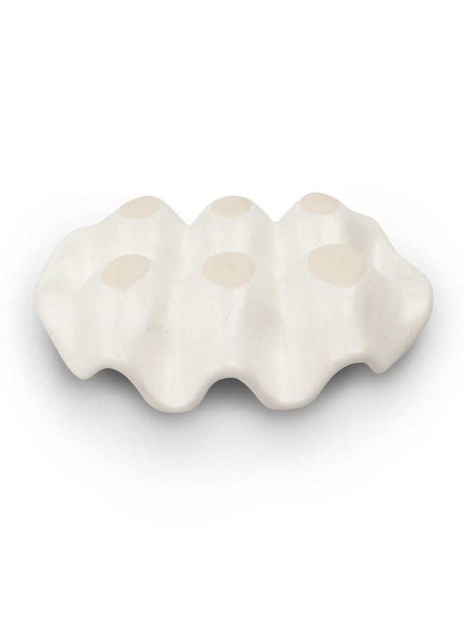 DOBROGOST Ceramic 6 Cups Egg Tray,Half Dozen Porcelain Egg Holder Container Keeper Storage Organizer, Decorative Serving Stand Serveware for Refrigerator Fridge Countertop Display Kitchen (white) - Image 2