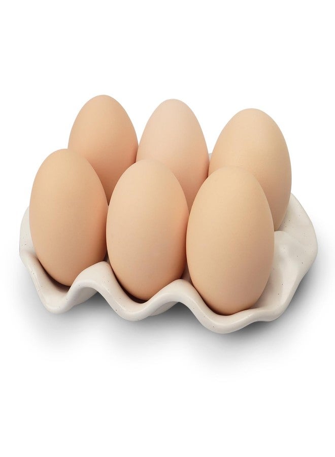DOBROGOST Ceramic 6 Cups Egg Tray,Half Dozen Porcelain Egg Holder Container Keeper Storage Organizer, Decorative Serving Stand Serveware for Refrigerator Fridge Countertop Display Kitchen (white) - Image 4