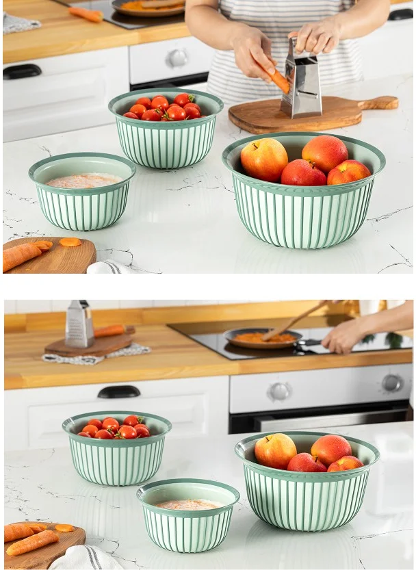 Vienev 3-Piece Linea Bowl Set Green 1x(1, 2, 3 Liters)