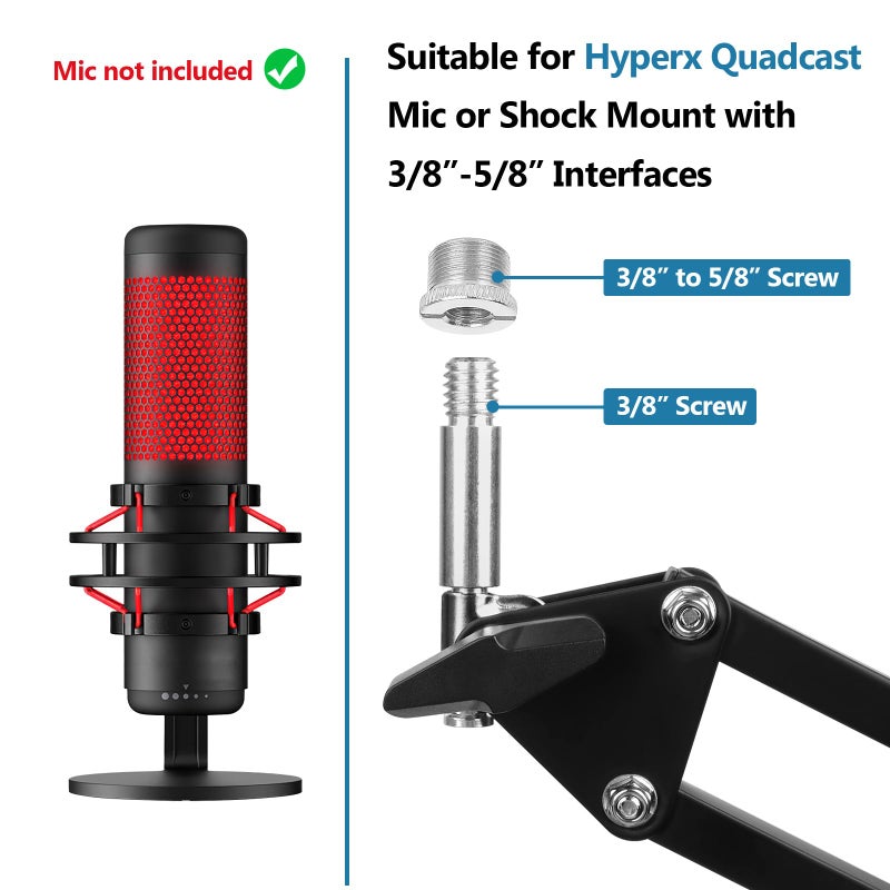ChromLives Mic Boom Arm for Hyperx Quadcast, Adjustable Microphone Arm Stand Compatible with Hyperx Quadcast S for Gaming, Streaming, Recording, By ChromLives - Image 4