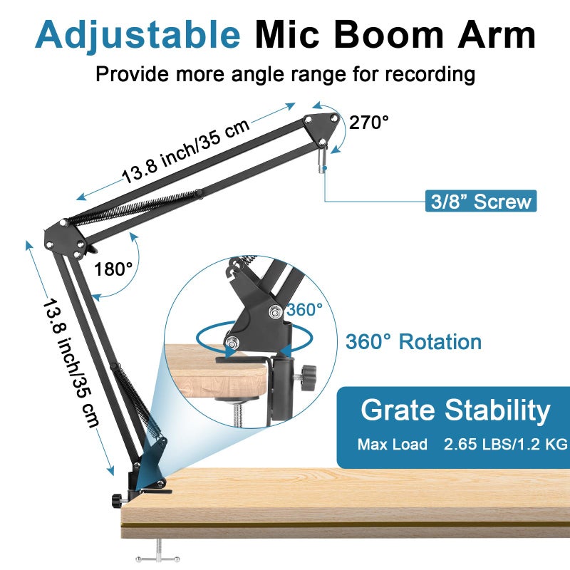 ChromLives Mic Boom Arm for Hyperx Quadcast, Adjustable Microphone Arm Stand Compatible with Hyperx Quadcast S for Gaming, Streaming, Recording, By ChromLives - Image 3