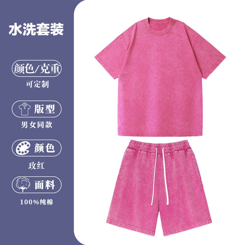 Men's Short Sleeve Shorts Set Casual Cotton Washed Summer Sportswear - Image 3
