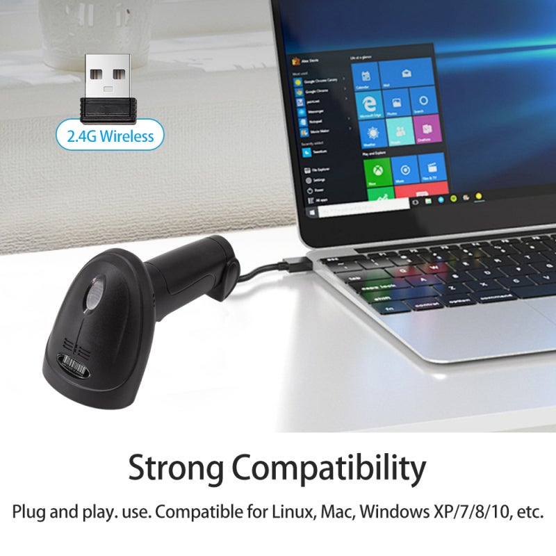 ماسح ضوئي لاسلكي للرموز الشريطية أحادية البعد بتقنية 2.4 جيجاهرتز + اتصال سلكي عبر USB، رأس مسح CCD للرموز الورقية والشاشات، متوافق مع أنظمة ويندوز وأندرويد ولينكس وماك، للاستخدام في المتاجر الكبرى والتجزئة والمكتبات والخدمات اللوجستية والمستودعات - Image 3