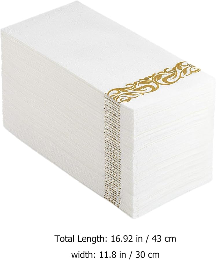 مناديل زفاف قابلة للاستعمال لمرة واحدة مطبوعة بالذهب 25 قطعة مناديل ورقية مطوية لعشاء حفل الاستقبال - Image 3