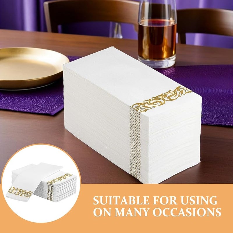 مناديل زفاف قابلة للاستعمال لمرة واحدة مطبوعة بالذهب 25 قطعة مناديل ورقية مطوية لعشاء حفل الاستقبال - Image 4