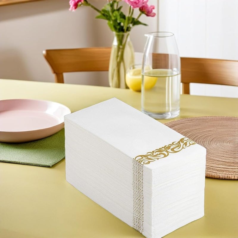مناديل زفاف قابلة للاستعمال لمرة واحدة مطبوعة بالذهب 25 قطعة مناديل ورقية مطوية لعشاء حفل الاستقبال - Image 5