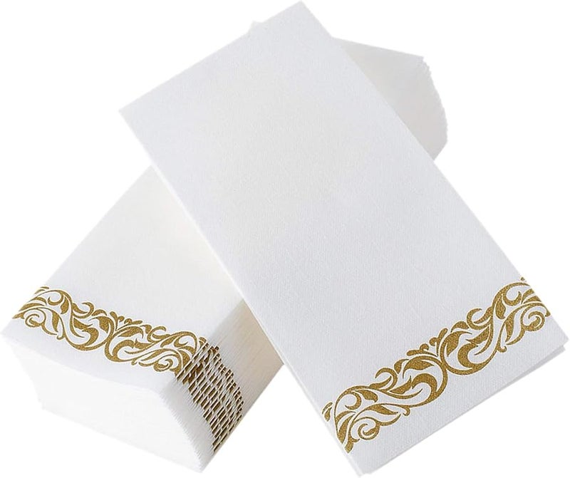 مناديل زفاف قابلة للاستعمال لمرة واحدة مطبوعة بالذهب 25 قطعة مناديل ورقية مطوية لعشاء حفل الاستقبال - Image 2