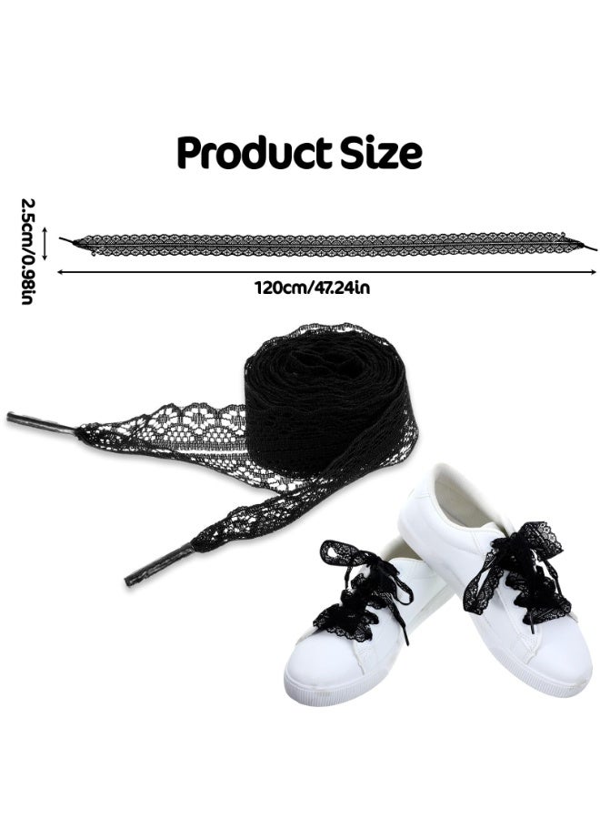 2 Pairs Flat Hollow Lace Shoelaces, 2.5cm Wide 120cm/47 Inch Fashion Replacement Shoe Strings, Cute Black Fancy Flat Laces for Women Girls Sneakers - Image 3