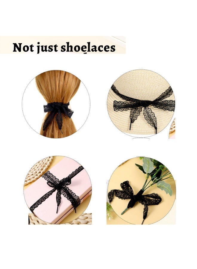 2 Pairs Flat Hollow Lace Shoelaces, 2.5cm Wide 120cm/47 Inch Fashion Replacement Shoe Strings, Cute Black Fancy Flat Laces for Women Girls Sneakers - Image 5