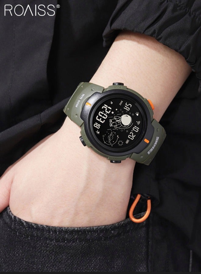 roaiss Casual Stopwatch Alarm Countdown Watch PU Strap Digital Sports Watch, Multifunctional Waterproof LED Wrist Watch with Black Round Shape Dial as Gift for Men/Women - Image 1