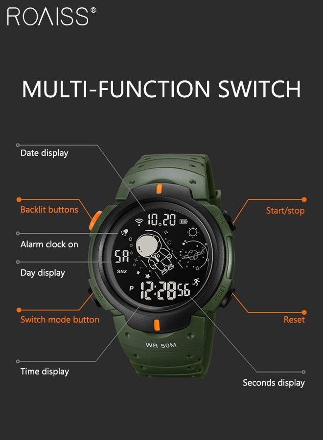 roaiss Casual Stopwatch Alarm Countdown Watch PU Strap Digital Sports Watch, Multifunctional Waterproof LED Wrist Watch with Black Round Shape Dial as Gift for Men/Women - Image 5