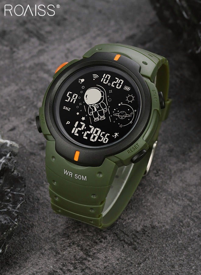 roaiss Casual Stopwatch Alarm Countdown Watch PU Strap Digital Sports Watch, Multifunctional Waterproof LED Wrist Watch with Black Round Shape Dial as Gift for Men/Women - Image 2