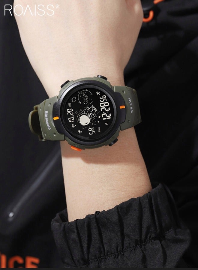 roaiss Casual Stopwatch Alarm Countdown Watch PU Strap Digital Sports Watch, Multifunctional Waterproof LED Wrist Watch with Black Round Shape Dial as Gift for Men/Women - Image 3
