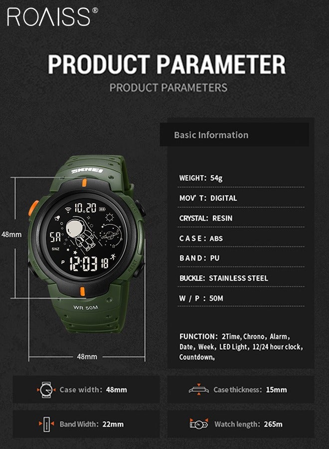 roaiss Casual Stopwatch Alarm Countdown Watch PU Strap Digital Sports Watch, Multifunctional Waterproof LED Wrist Watch with Black Round Shape Dial as Gift for Men/Women - Image 4
