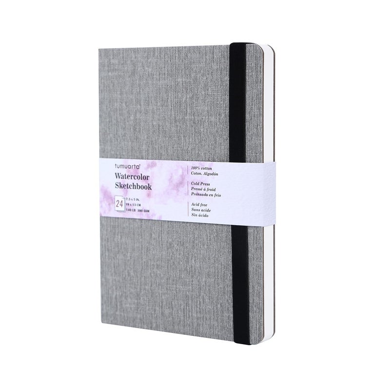 tumuarta Watercolor Sketchbook, 7.5x5, 140 LB, 300GSM, 100% Cotton Paper, Cold Press, 24 Sheets,48 Pages, Watercolor Journal for Use As Travel Sketch Book and Mixed Media Pad On The Go - Image 1