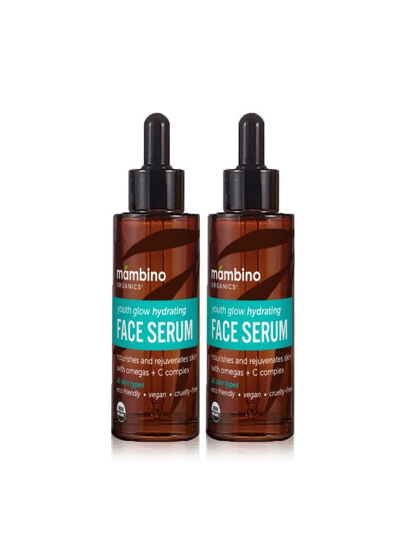 Mambino Organics Mambino Organics Youth Glow Hydrating Serum  Organic Face Serum with Namibian Marula  Nourishing Omegas  Vitamin C for Dryness Dark Spots Dullness  CrueltyFree Skin Care 2Pack 1 fl oz 