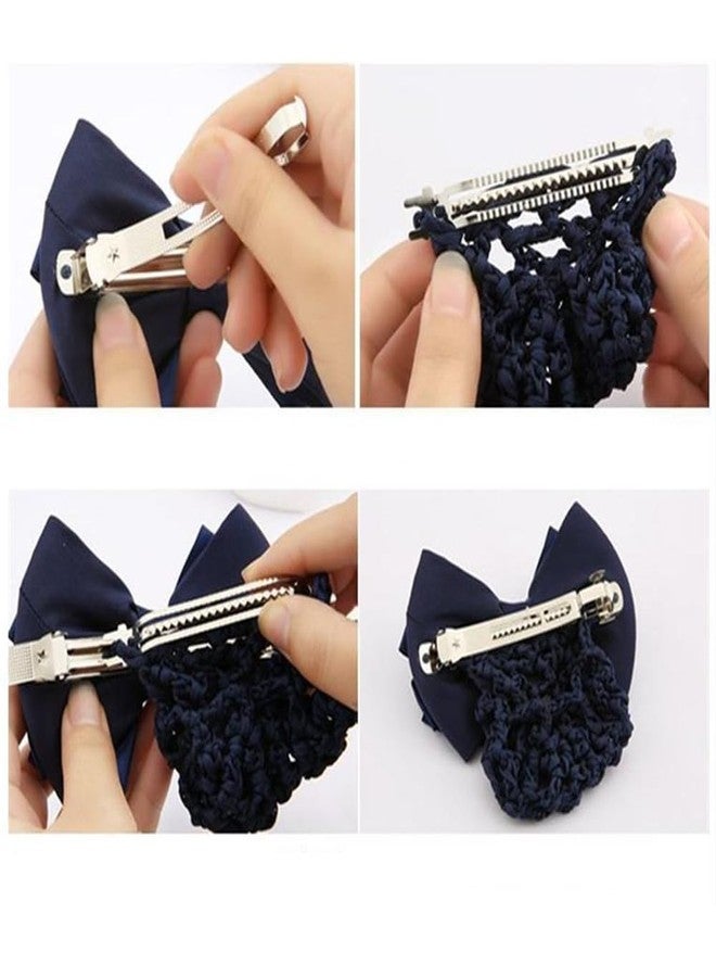 VASANA 3PCS Bowknot Snood Net Hair Clip Bun Cover Satin Bow Elastic Mesh Barrette Invisible Ballet Hair Nets Women Working Styling Accessories for Stewardess Banks Hotels Restaurant Staff(Black) - Image 4
