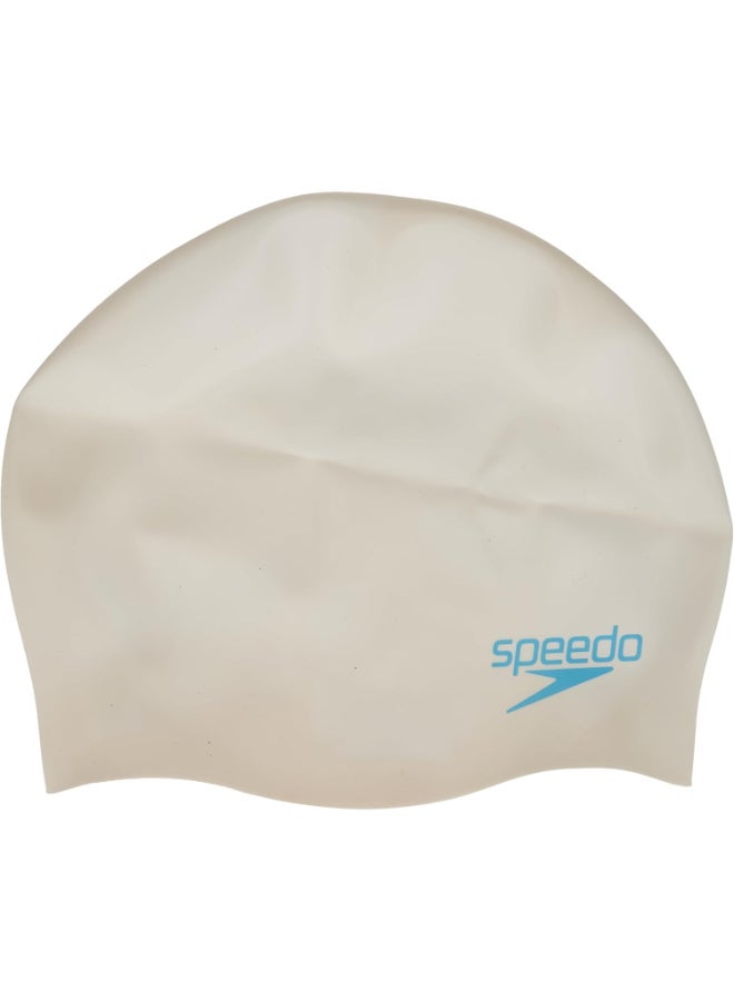 Speedo Plain Moulded Silicone Swimming Cap for Unisex Kids, One Size, White/Blue - Image 1