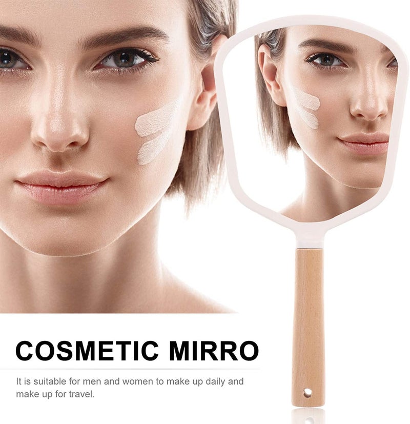 WE-CEF Handheld Makeup Mirror with Handle, Small Cute Wooden Shaving Mirror with Single Side Hanging Hole, Travel Portable for Men Women (Fan, White Pack of 1) - Image 5
