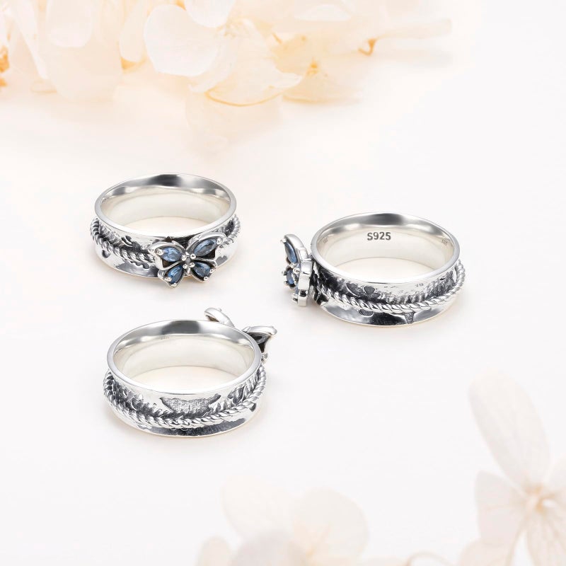 Ladytree Butterfly Fidget Ring S925 Sterling Silver Butterflies Blue CZ Anxiety Relieving Spinner Rings ADHD Relief Stress for Women Daughter Mom Size 6 - Image 4