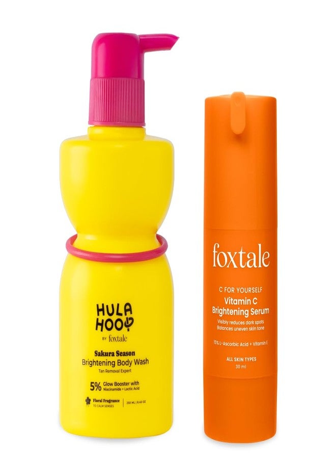 foxtale Hula Hoop & Foxtale Brightening Combo | Vitamin C Face Serum + Brightening Body Wash | Boost glow, fade dark spots & pigmentation, even tone from face to toe | For all skin types - Image 1