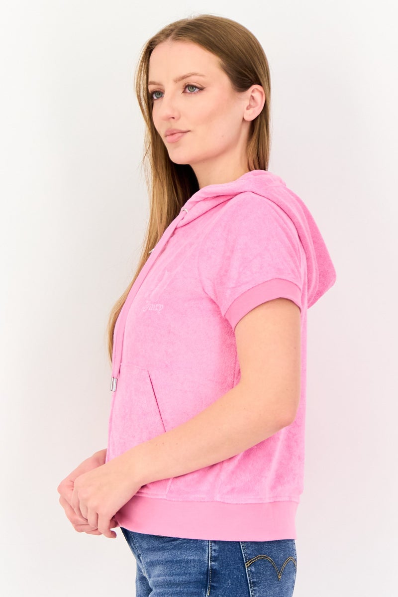 Juicy Couture Women Short Sleeve Terry Full Zip Hoodie, Pink - Image 2