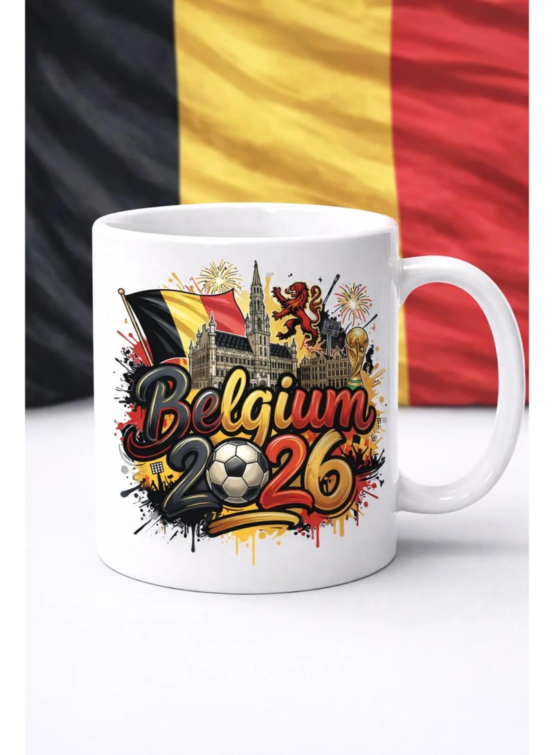 Belgium 2026 World Cup Football Commemorative White Coffee Mug