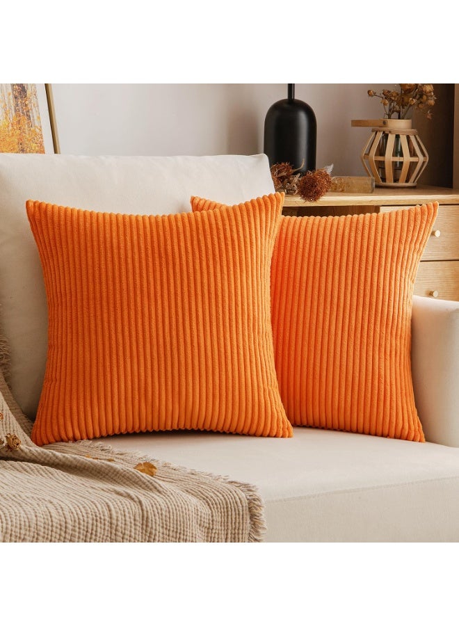 Beauenty Cushion Cover Autumn Corduroy Decorative Cushion Cover Sofa Cushion 40 x 40 cm Corduroy Cushion Cover Decorative Soft Decorative Cushion Covers Cushion for Sofa Armchair Home Bedroom Orange - Image 1