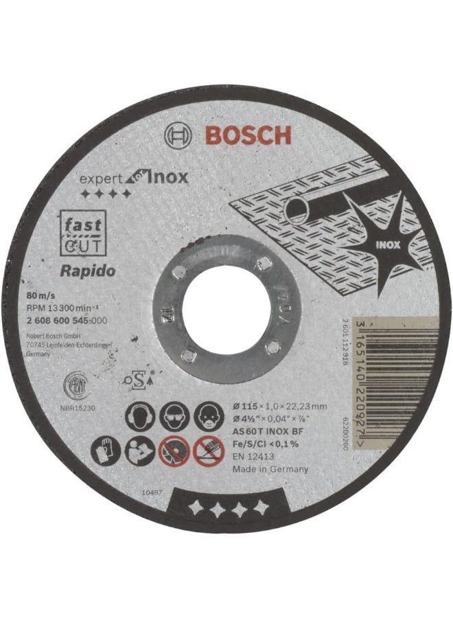 BOSCH Expert For Inox Rapido Cutting Discs 15x1, 22.23 mm Bore For Standard Locking Nut Angle Grinders-2608600545 - Image 1
