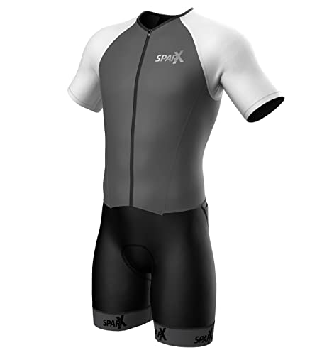 Sparx Mens Elite Aerosuit Triathlon Suit Mens Short Sleeve Tri Suit Skinsuit Gray 2XL - Image 1