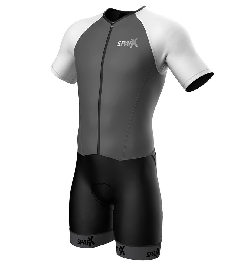 Sparx Mens Elite Aerosuit Triathlon Suit Mens Short Sleeve Tri Suit Skinsuit Gray 2XL - Image 2