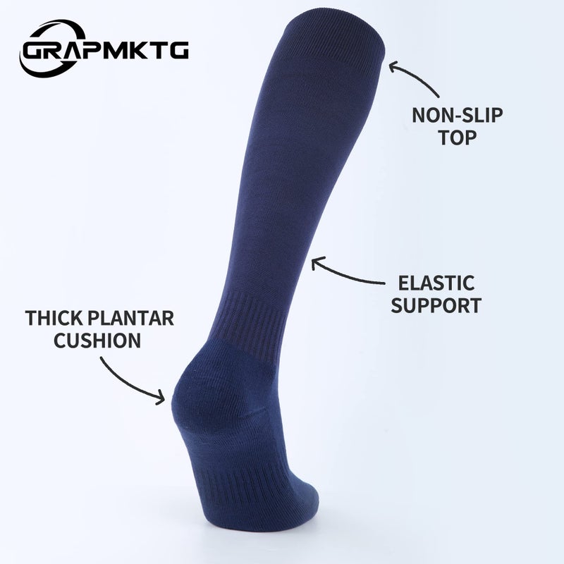 GRAPMKTG 3 Pack Softball Soccer Baseball Socks for Youth Men and Women Football Knee High Socks for Kids Adult Tube Socks for Boys Girls Navy Blue Medium - Image 4
