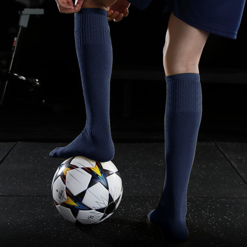 GRAPMKTG 3 Pack Softball Soccer Baseball Socks for Youth Men and Women Football Knee High Socks for Kids Adult Tube Socks for Boys Girls Navy Blue Medium - Image 2