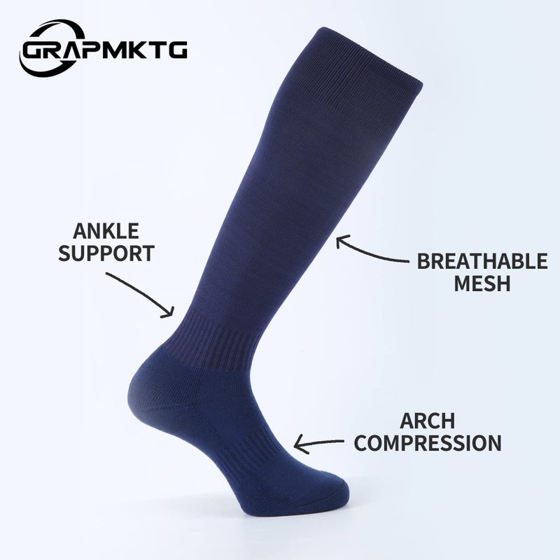 GRAPMKTG 3 Pack Softball Soccer Baseball Socks for Youth Men and Women Football Knee High Socks for Kids Adult Tube Socks for Boys Girls Navy Blue Medium - Image 5