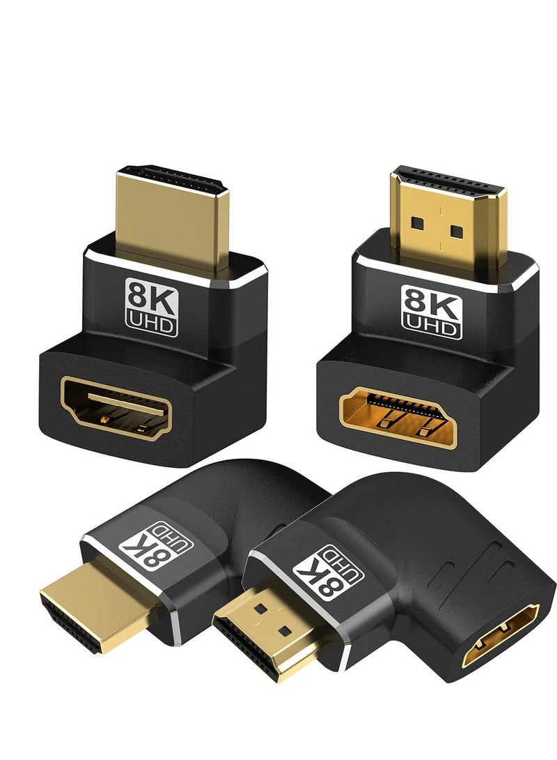 Excefore مجموعة من 4 محولات HDMI 2.1 ذكر إلى أنثى، محول بزاوية 90 و270 درجة، يدعم 8K@60Hz، 4K@120Hz، مناسب للتلفزيون الحائطي، الكمبيوتر المحمول، PS4 PS5 - Image 1