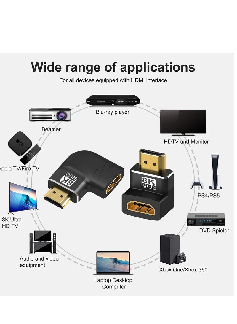 Excefore مجموعة من 4 محولات HDMI 2.1 ذكر إلى أنثى، محول بزاوية 90 و270 درجة، يدعم 8K@60Hz، 4K@120Hz، مناسب للتلفزيون الحائطي، الكمبيوتر المحمول، PS4 PS5 - Image 5
