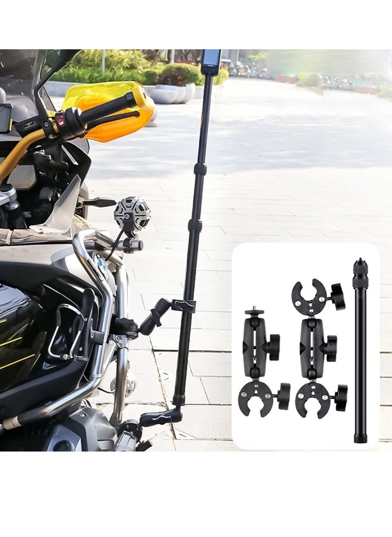 AMBERJACK Motorcycle Bike Action Camera Handlebar Double clamp Camera Mount with Invisible Selfie Stick for Riding Tracking Shooting, For GoPro Hero 12/11/10/9/8 Insta360 X4 X3 X2 ONE X/ONE/EVO Action Camera Accessories  - Image 2