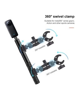 AMBERJACK Motorcycle Bike Action Camera Handlebar Double clamp Camera Mount with Invisible Selfie Stick for Riding Tracking Shooting, For GoPro Hero 12/11/10/9/8 Insta360 X4 X3 X2 ONE X/ONE/EVO Action Camera Accessories  - Image 3