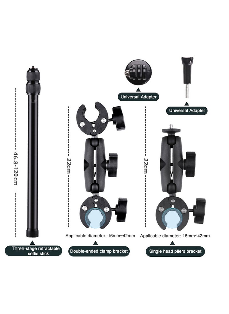AMBERJACK - Motorcycle Bike Action Camera Handlebar Double clamp Camera Mount with Invisible Selfie Stick for Riding Tracking Shooting, For GoPro Hero 12/11/10/9/8 Insta360 X4 X3 X2 ONE X/ONE/EVO Action Camera Accessories - Image 1