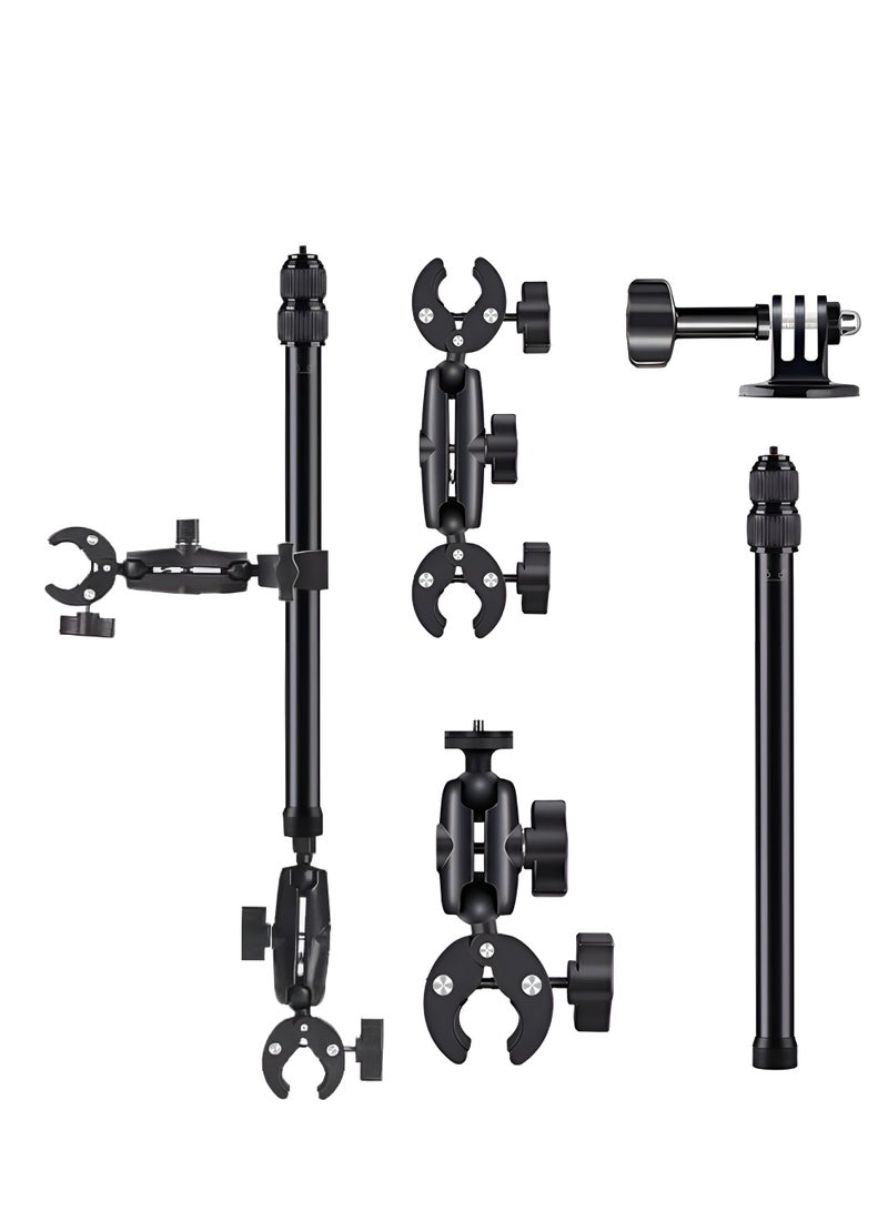 AMBERJACK Motorcycle Bike Action Camera Handlebar Double clamp Camera Mount with Invisible Selfie Stick for Riding Tracking Shooting, For GoPro Hero 12/11/10/9/8 Insta360 X4 X3 X2 ONE X/ONE/EVO Action Camera Accessories - Image 2