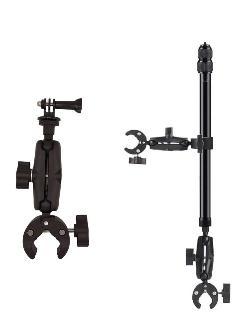 AMBERJACK Motorcycle Bike Action Camera Handlebar Double clamp Camera Mount with Invisible Selfie Stick for Riding Tracking Shooting, For GoPro Hero 12/11/10/9/8 Insta360 X4 X3 X2 ONE X/ONE/EVO Action Camera Accessories - Image 4