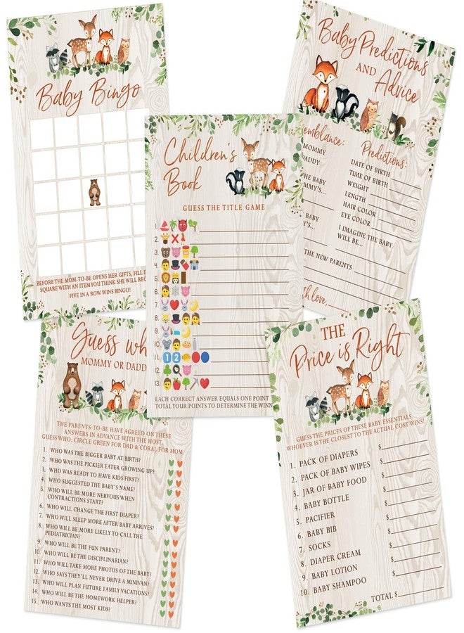 Printed Party Woodland Baby Shower Game Set - 5 Fun Games & Activities for Boy or Girl, Woodland Forest Animals Theme, 50 Guests - Image 1