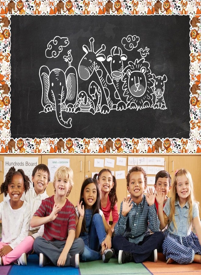Leezead 65.6Ft Jungle Animals Bulletin Board Borders, Cute Jungle Farm Animal Theme Die Cut Trim Border Roll Lion Rhino Fox Bulletin Board Trim for Home Office Back to School Classroom Chalkboard Wall Decor - Image 5
