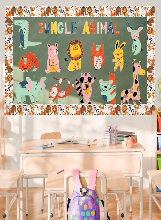 Leezead 65.6Ft Jungle Animals Bulletin Board Borders, Cute Jungle Farm Animal Theme Die Cut Trim Border Roll Lion Rhino Fox Bulletin Board Trim for Home Office Back to School Classroom Chalkboard Wall Decor - Image 2