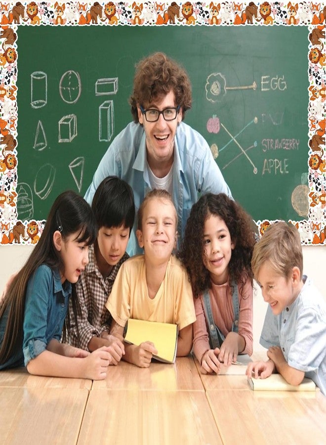 Leezead 65.6Ft Jungle Animals Bulletin Board Borders, Cute Jungle Farm Animal Theme Die Cut Trim Border Roll Lion Rhino Fox Bulletin Board Trim for Home Office Back to School Classroom Chalkboard Wall Decor - Image 3