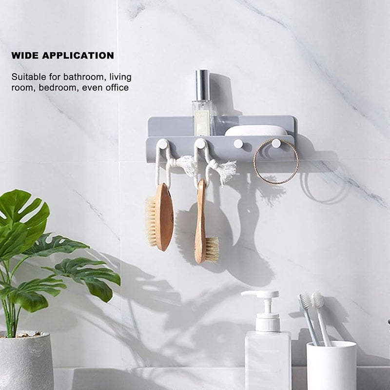 Wall Mounted Key Holder With 4 Hooks Gray ABS Storage Shelf 21 5x4x7cm - Image 5