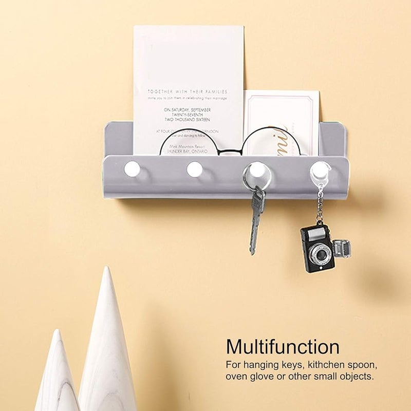 Wall Mounted Key Holder With 4 Hooks Gray ABS Storage Shelf 21 5x4x7cm - Image 3